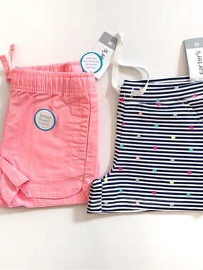 Carter's Pink Shorts & Navy Stripe Heart Shorts Set